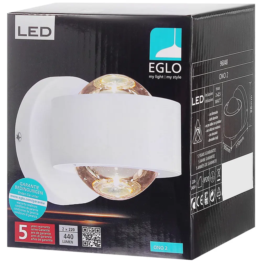 Бра светодиодное Eglo «Ono» 2.2х2.5 Вт, цвет белый прозрачный 81871294 STLM-2091459  - Вид №2