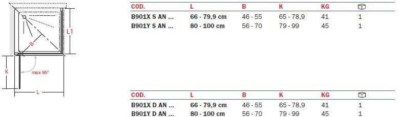 INDA® Душевой уголок угловой с распашной дверцей Azure B901/b902/b925/b975 - Вид №2