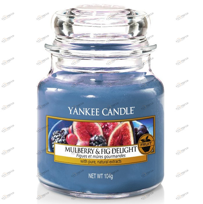 Свеча маленькая в стеклянной банке "Инжир и ежевика" 104гр 25-45 часов YANKEE CANDLE  267899 Голубой 