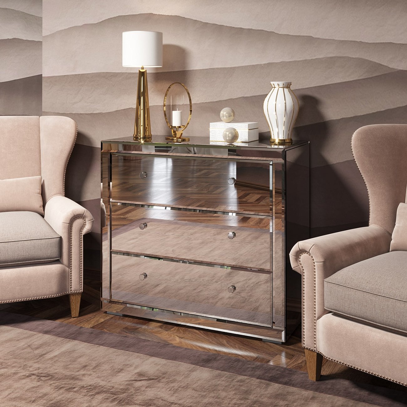 Комод зеркальный с 3 ящиками "Дэйли" GRAUM  304013 Зеркальный  - Вид №7