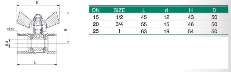 22301 Кран шаровой в/в 1/2" бабочка, латунь LAB.Space  - Вид №3