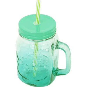 Стакан с трубочкой 500 мл стекло цвет зеленый