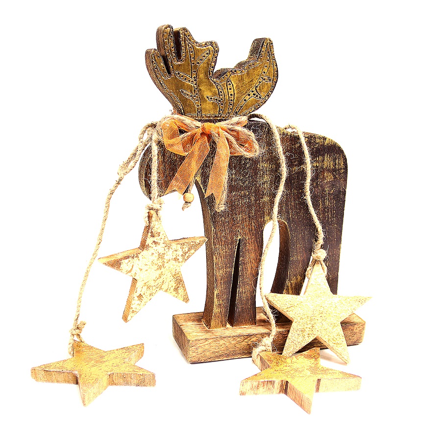 Украшение новогоднее деревянное "Олень" Reindeer, 29х19х6 см ENJOYME  253093 Золото  - Вид №2