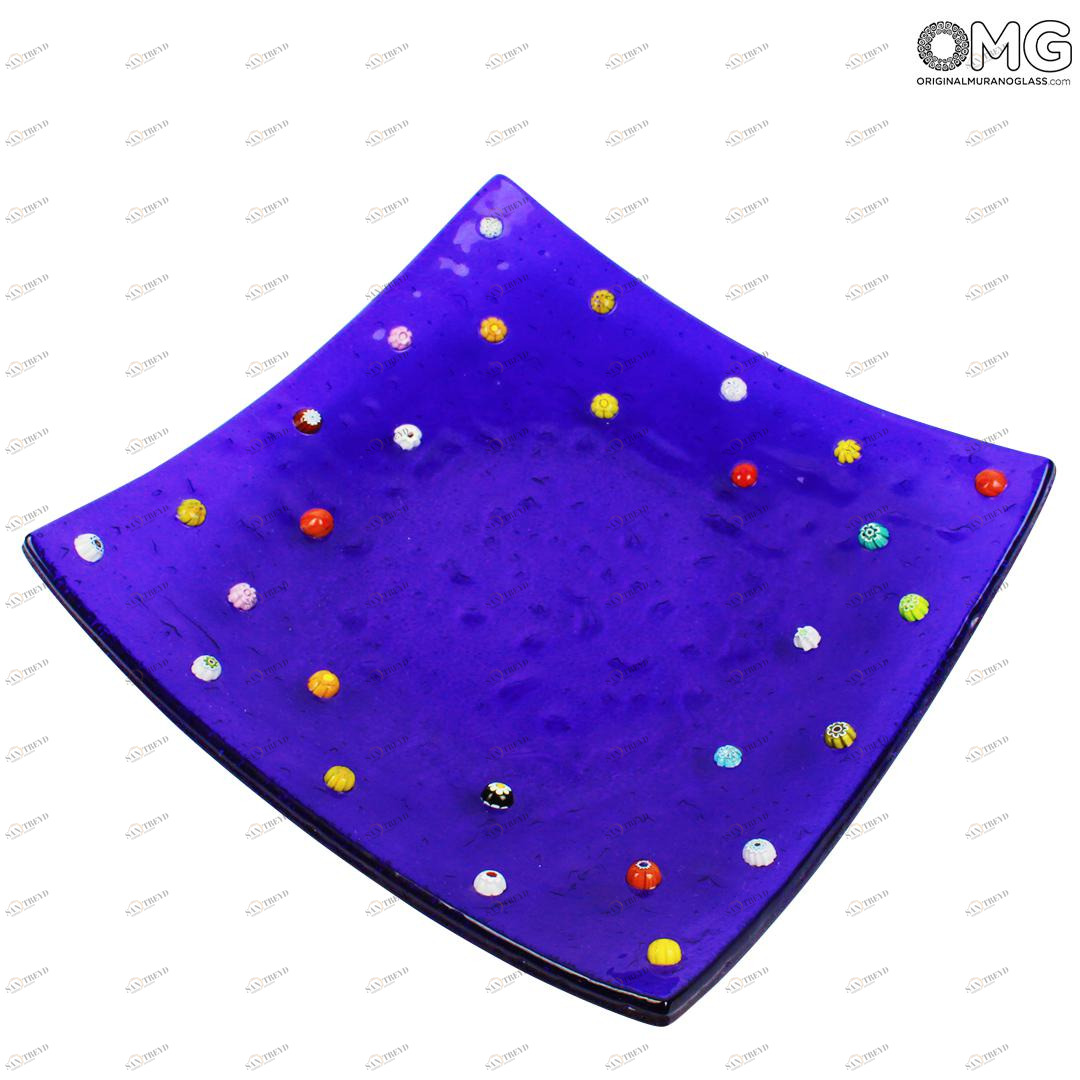 554 ORIGINALMURANOGLASS Квадратное синее блюдце муррина - piatto blu - муранское стекло OMG 9 см 