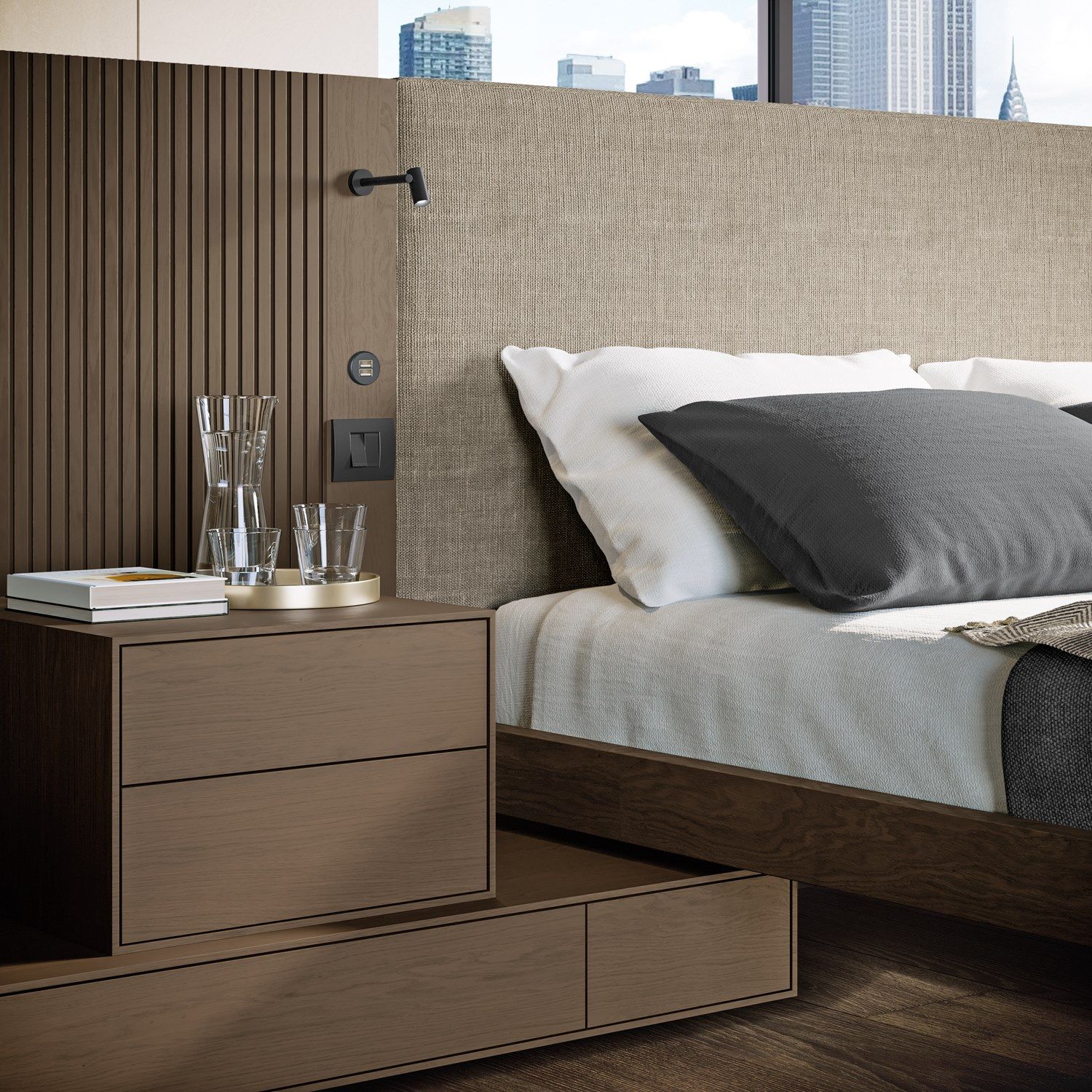 Деревянное изголовье со встроенными тумбочками для двуспальной кровати Dall'Agnese Square ARCH-00029804 - Вид №16