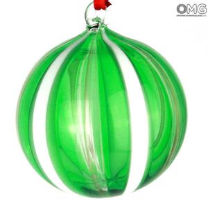 3709 ORIGINALMURANOGLASS Ёлочный шар Fantasy - в зелёную полоску - MURANO GLASS XMAS 8 см
