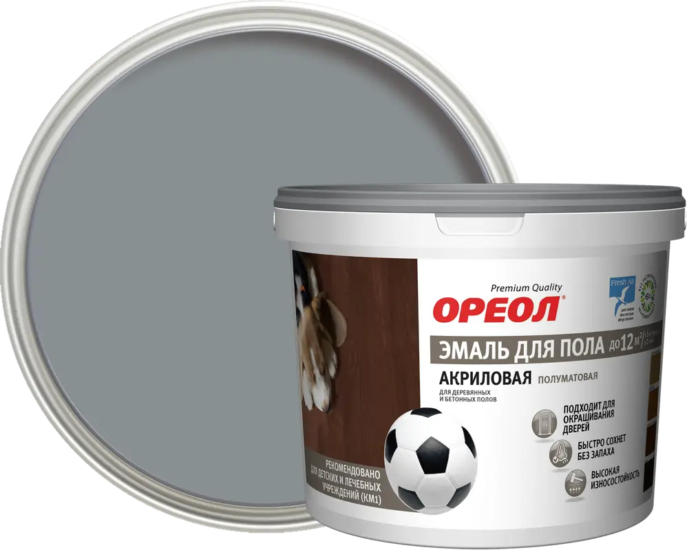 Акриловая эмаль ОРЕОЛ для пола и деревянных поверхностей, темно-серый 2,3 кг 84439746
