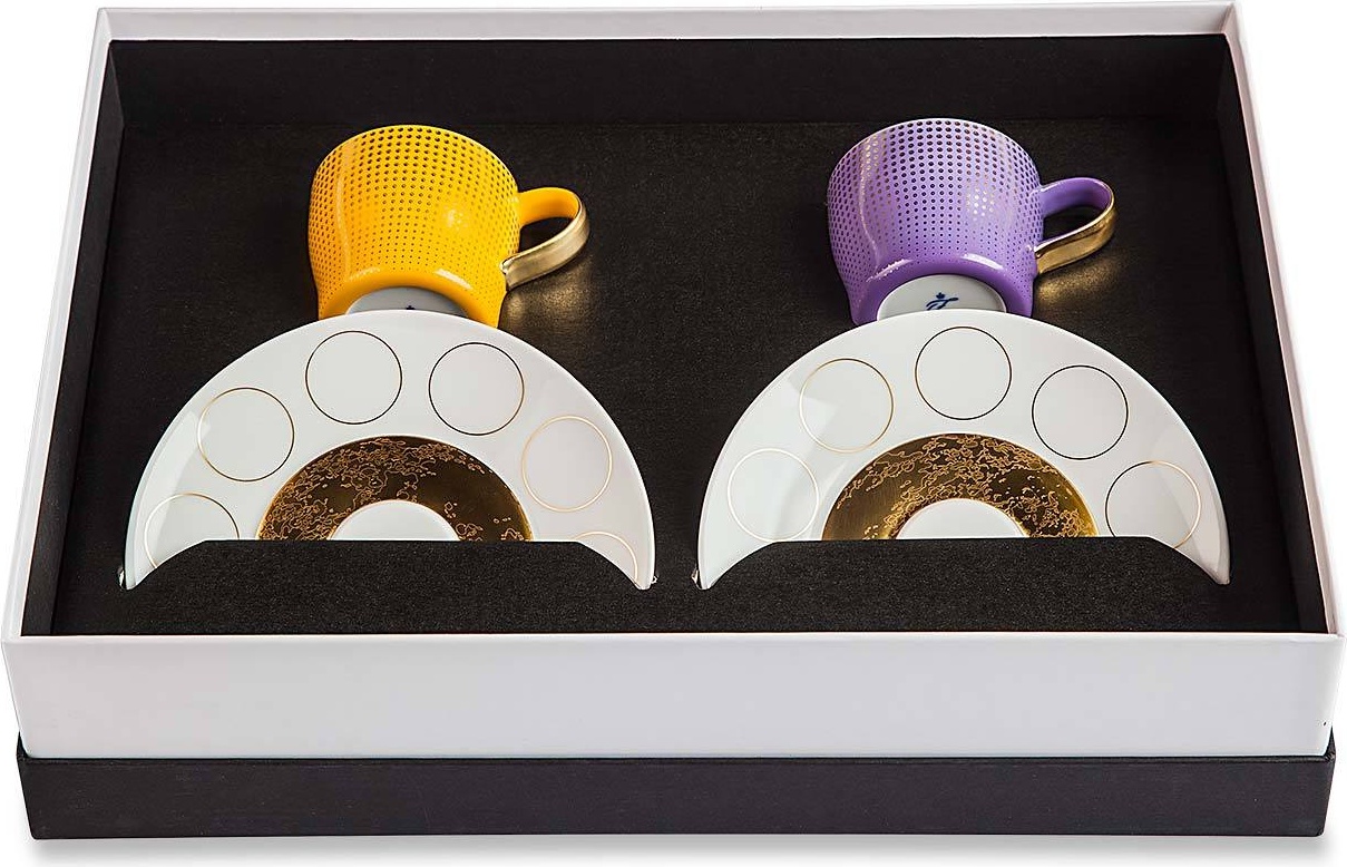 10578971 Furstenberg Набор чашек для эспрессо с блюдцами Furstenberg "Лунный свет" 70мл (желтая и фиолетовая), 2 шт, п/к Фарфор, Керамика 