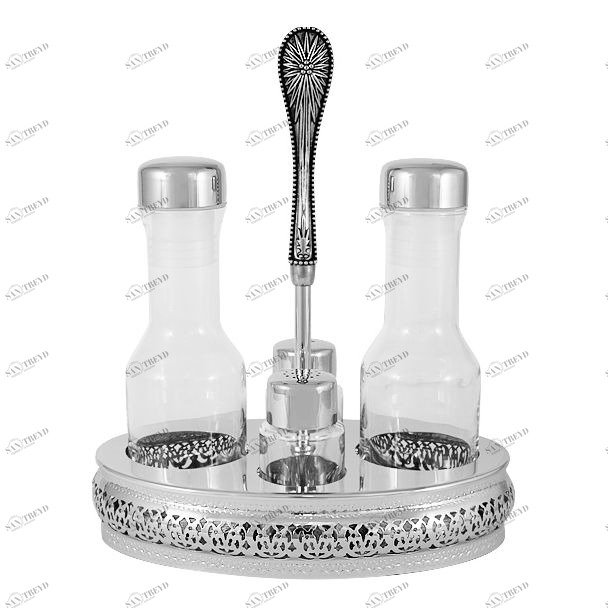 Бутылки для масла и уксуса с солонкой и перечницей 4 предмета серебро "Британи" REGENT БРИТАНИ 00-3946616 Прозрачный;серебро 