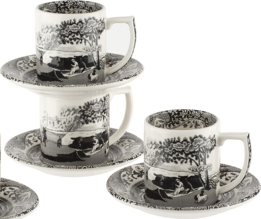 10655436 Spode Набор чашек для эспрессо с блюдцами Spode "Черная Италия" 90мл, 4шт (лимитированный выпуск) п/к Фаянс 