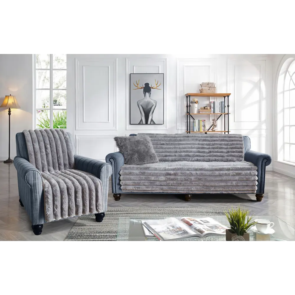 Накидка на диван 90x210 см искусственный мех цвет серый 89049332 STLM-2141113 Santreyd