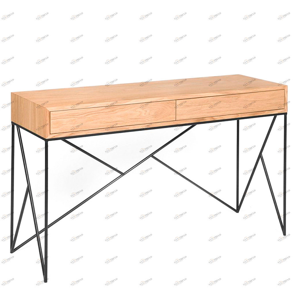 Консоль деревянная, светлый дуб с ящиками и металлическими ножками Prince INTELLIGENT DESIGN  261023 Бежевый;черный 