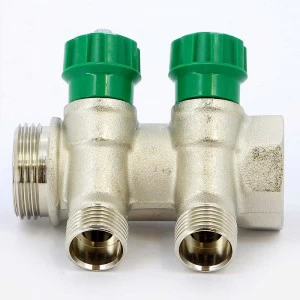 Коллектор НВ 1" с вентилями никелированный TIEMME 2 выхода 1/2"Н 36мм