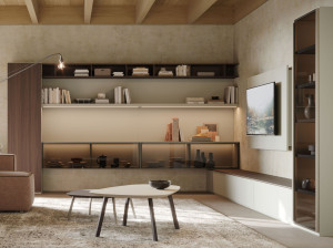 Оборудованная стена с подставкой для телевизора