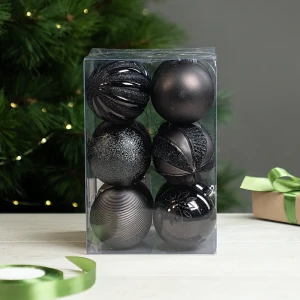 Набор елочных шаров KREAFORTA черные с блестками, 12 шт, ø8 см 89420574