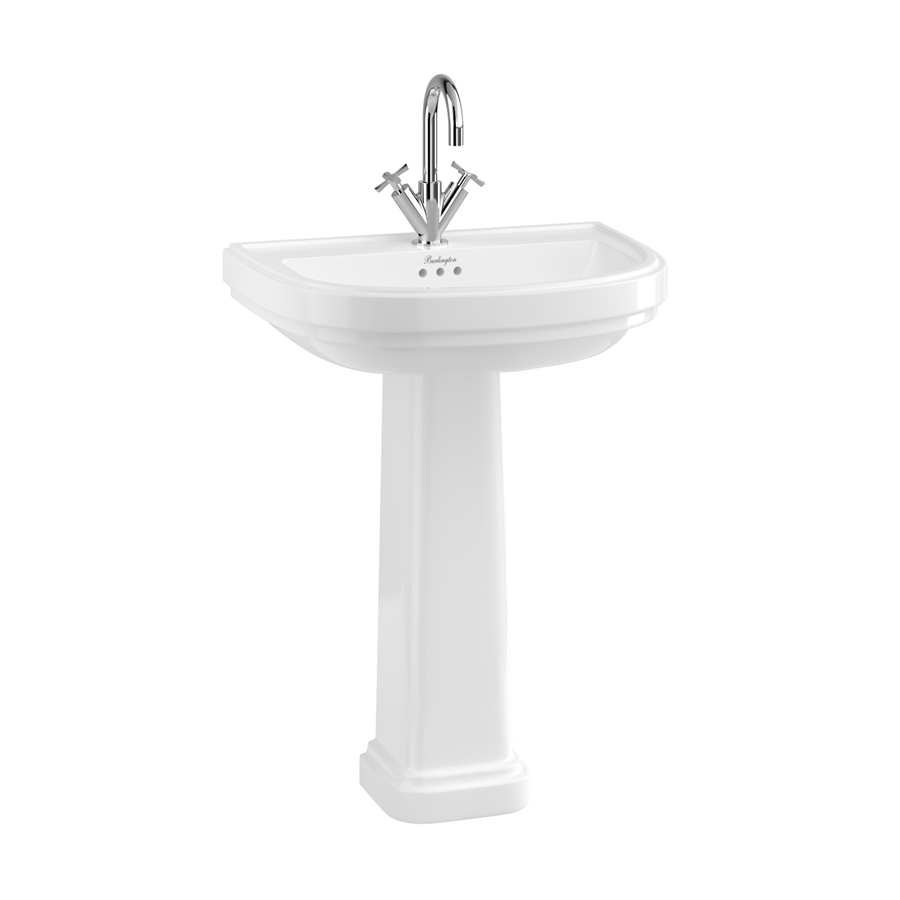 Burlington Riviera Раковина Riviera 650 мм в форме D с пьедесталом Riviera Full с 2-мя отверстиями под смеситель RIV4 2TH - RIV6  - Вид №1