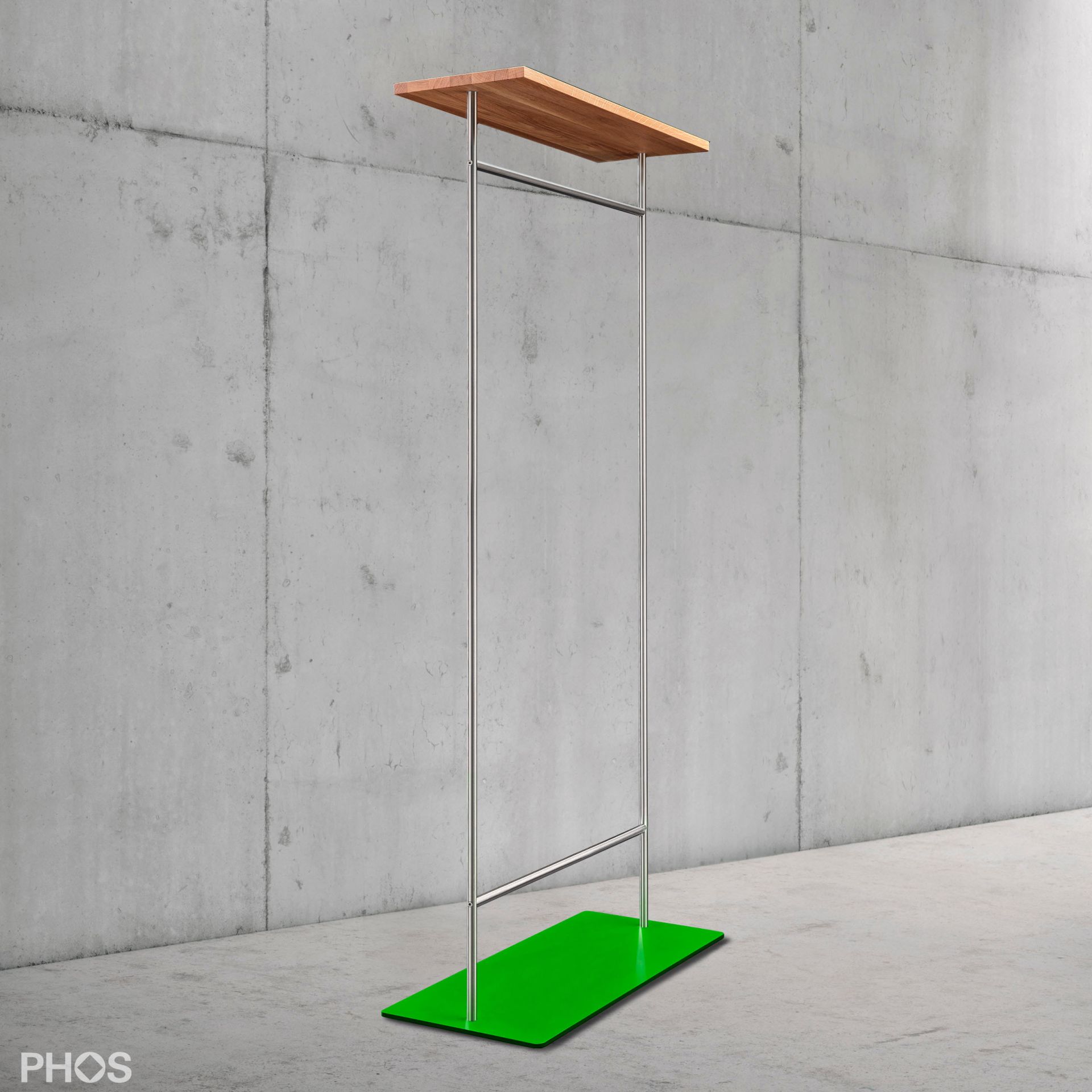 GST2-Eiche-BPGr Двойной шкаф с гладкой штангой для одежды и полкой из дуба, основание: зеленое. PHOS  - Вид №2