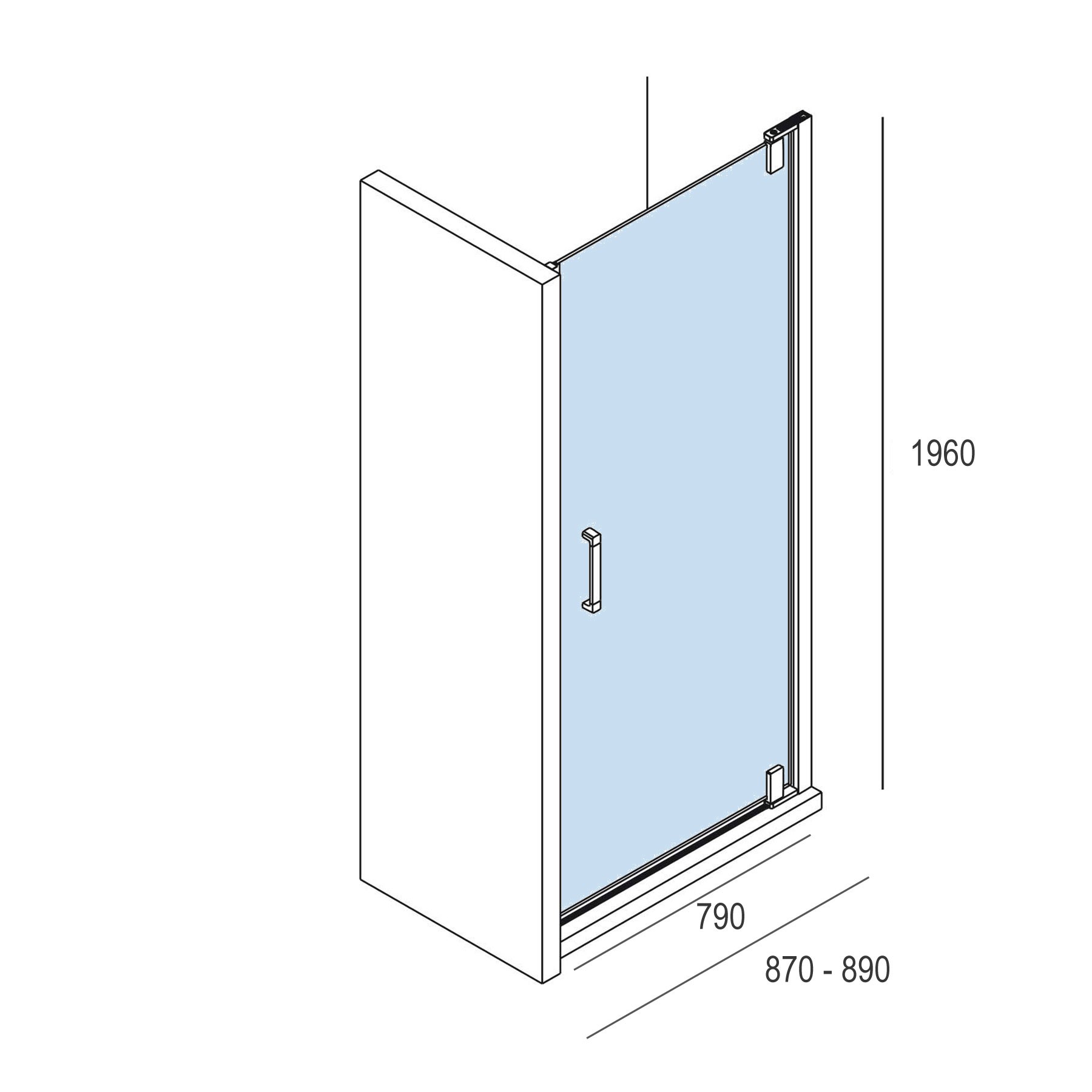 26740 SALGAR Душевая перегородка МАЛЬМО фронтальная с распашной дверцей Прозрачная 870-890 x 1950 мм Malmö - Вид №1
