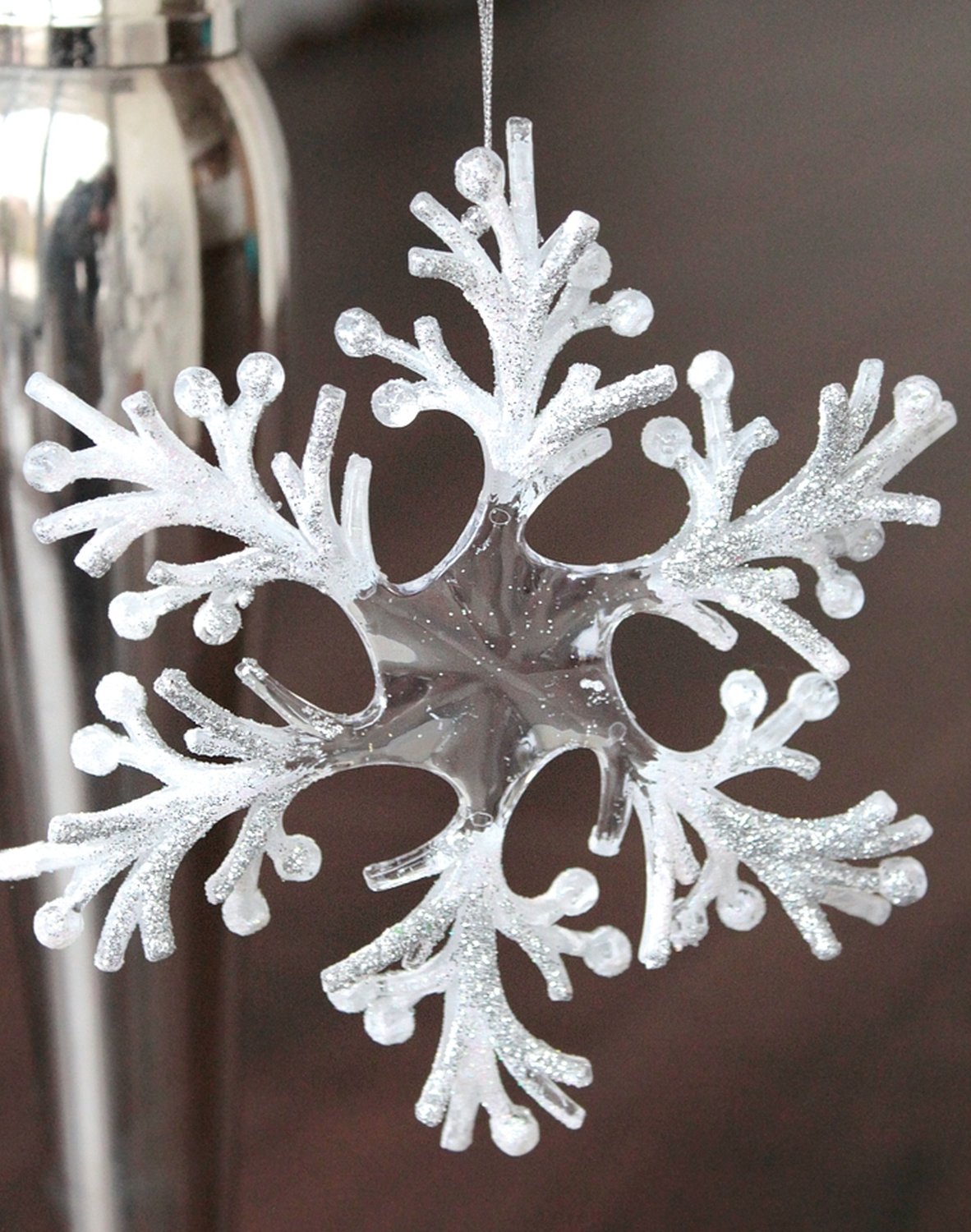 1318 796 a3 Орнамент Снежинка, акрил, с глиттером, Ø 15 см, бело-серебристый H-andreas  - Вид №2