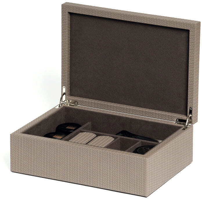 Коробка для набора обуви - 35X24,5XH11,5 см / тканая кожа_светло-серый