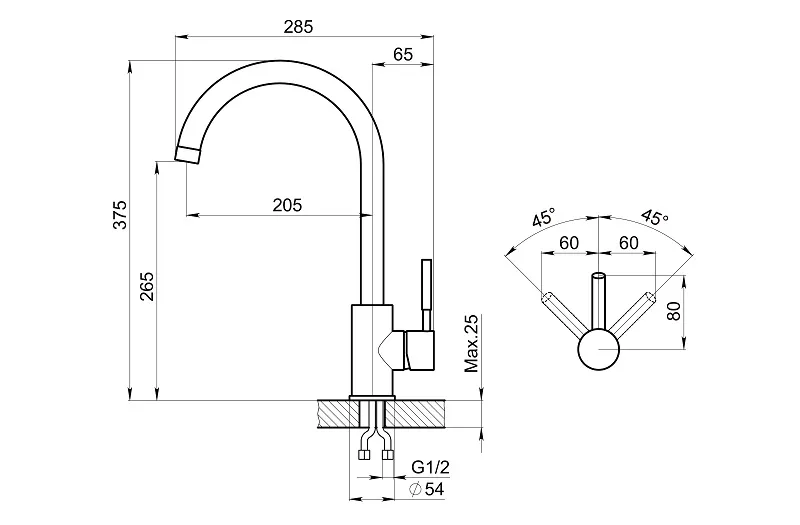 ST-4031, БАЗАЛЬТ, СМЕСИТЕЛЬ КУХОННЫЙ GRANULA Standart ST-4031-ST166 - Вид №2
