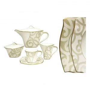 Сервиз чайный фарфоровый белый с бежевым из 17 предметов, на 6 персон "Грегори" NARUMI ГРЕГОРИ 00-3946902 Бежевый;белый