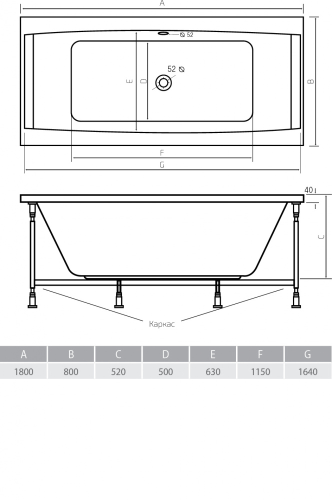 Акриловая ванна ALPEN Vesta 180 AVP0036 - Вид №2