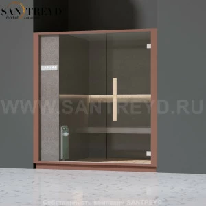 Effegibi ONE H LO60030010 Хаммам. Установка: в нишу. Левая дверь. Мощность: 4,5 кВт макс. Размеры: длина 214 см, ширина 171 см. Отделка: матовый лакированный коричневый аллюминий и темный ламинат из керамогранита.