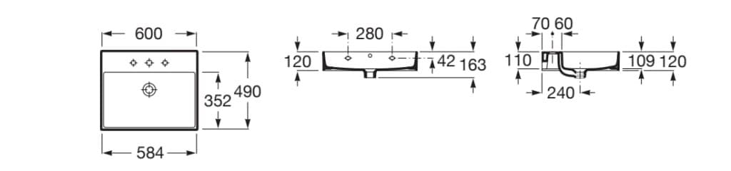 Керамическая прямоугольная подвесная раковина Roca Inspira ARCH-00041206