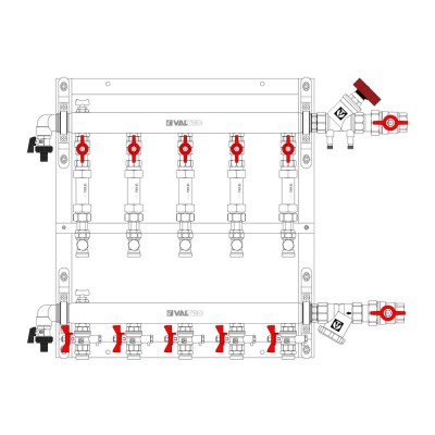 VT.GPM.06S04.L3 Узел этажный для поквартирного учета тепловой энергии Valtec 1", 3 вых., ввод слева  - Вид №8