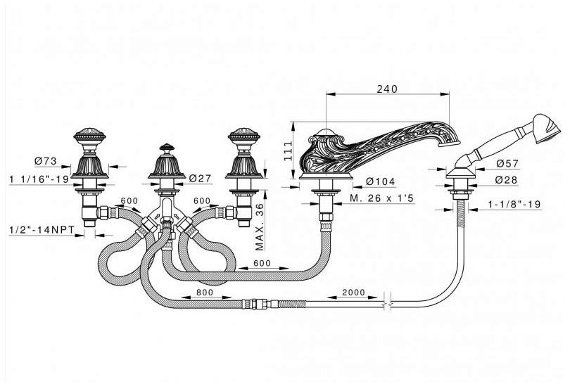Bronces Mestre Смеситель для ванны из хромированной латуни с ручным душем Versailles 230416.a010.50 - Вид №1