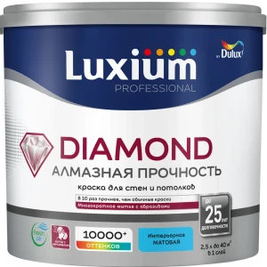 Краска для стен и потолков моющаяся Luxium Diamond матовая цвет прозрачный база BC 2.25 л