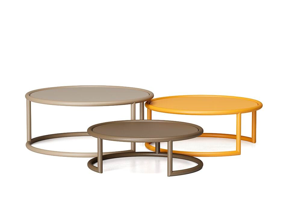 Штабелируемый круглый журнальный столик из стали и дерева Infiniti Rim ARCH-00058370