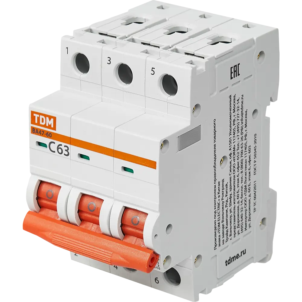 84399515 Автоматический выключатель TDM Electric ВА47-60 3P C63 А 6 кА SQ0223-0115 STLM-0049288 