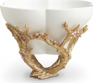 10575433 L’Objet Чаша 22х15см "Цветы" (позолота, розовый кварц) Фарфор