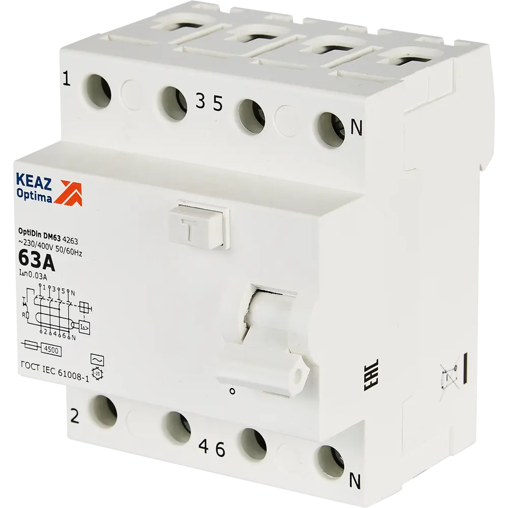 УЗО КЭАЗ 4-полюсное 63А с защитой от токов утечки 89341827 STLM-1106430