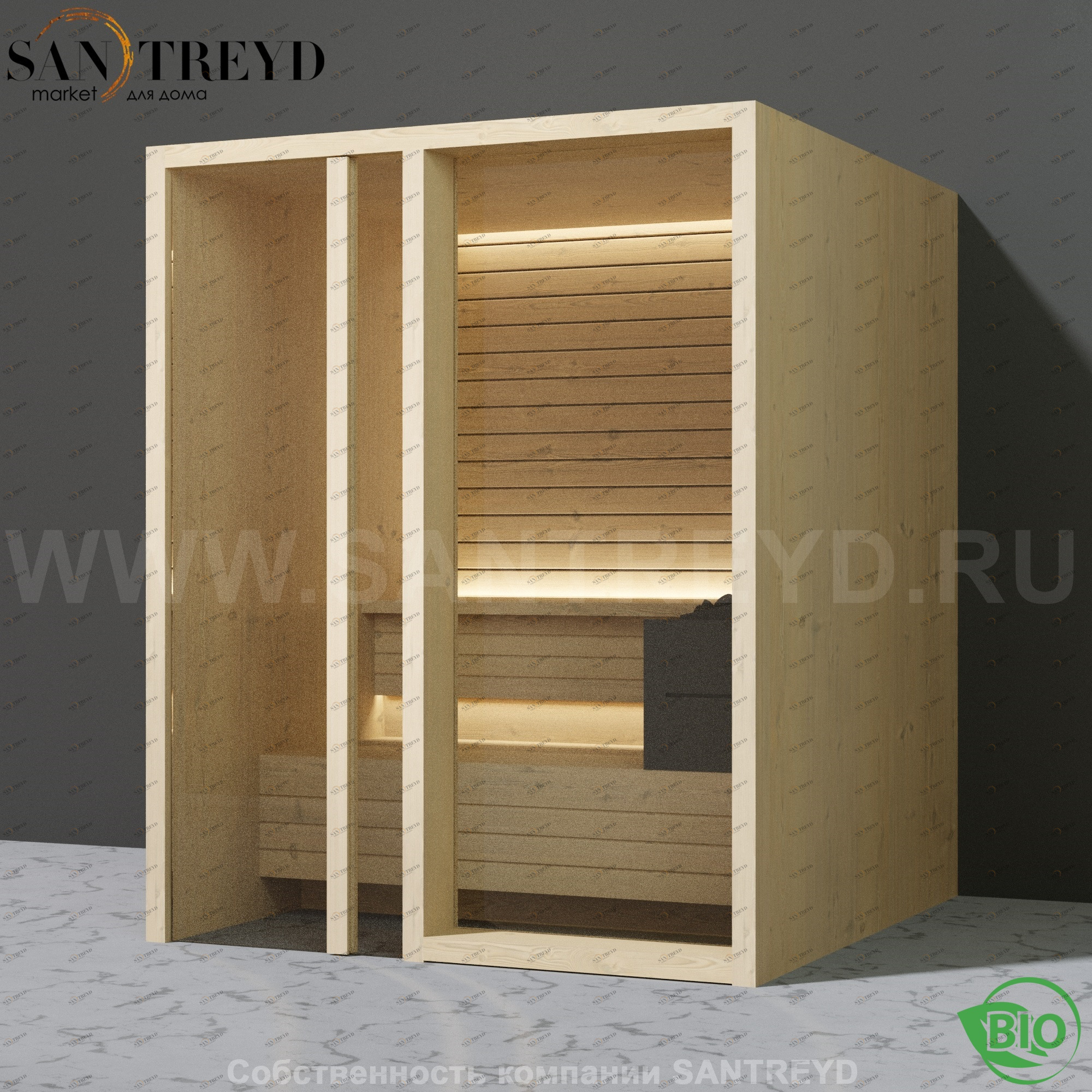 Effegibi YOKU.G60 BI.70300016 Био-сауна с левой дверью. Мощность: 6 кВт макс. Размеры: длина 174 см, ширина 170 см. Отделка: осина термообработанная BI70300016