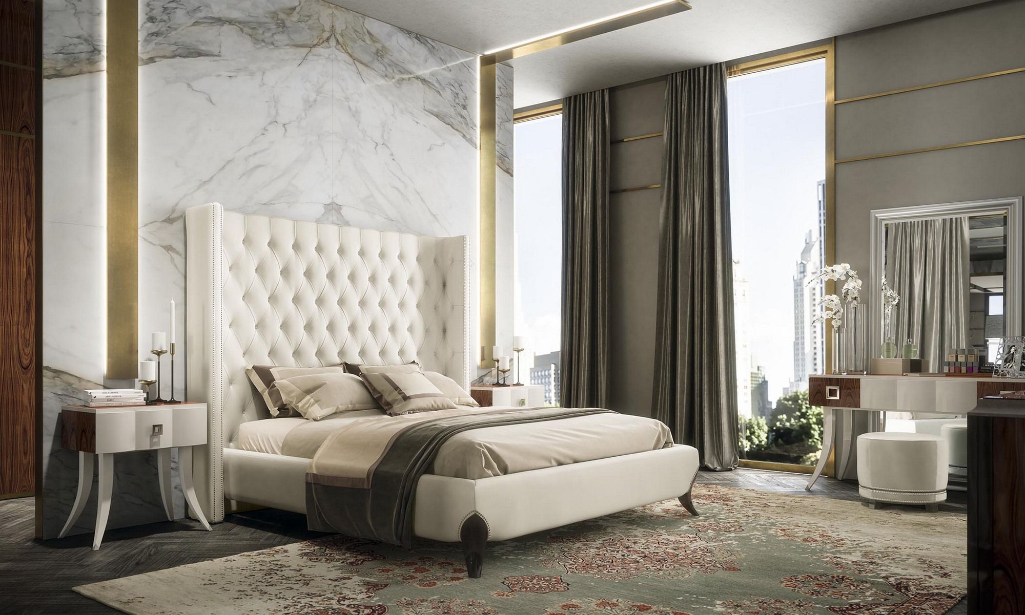 Двуспальная мягкая кровать из ткани с капитонным изголовьем GUERRA VANNI Оскар ARCH-00144810 - Вид №3