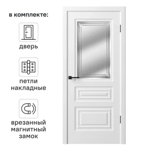 Дверь межкомнатная со стеклом Комфорт-3 90x200 см эмаль цвет белый с замком и петлями 89437687 STLM-2017496