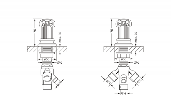 Переключатель на два положения ½", монтаж на борт ванны JOERGER Aphrodite 607.40.750.000 - Вид №1