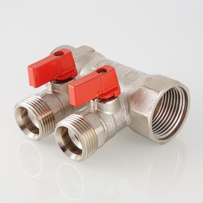 VTc.580.NE.0602 Коллектор с отсекающими кранами, под «евроконус» Valtec 1" x 2 вых., «евроконус»  - Вид №1