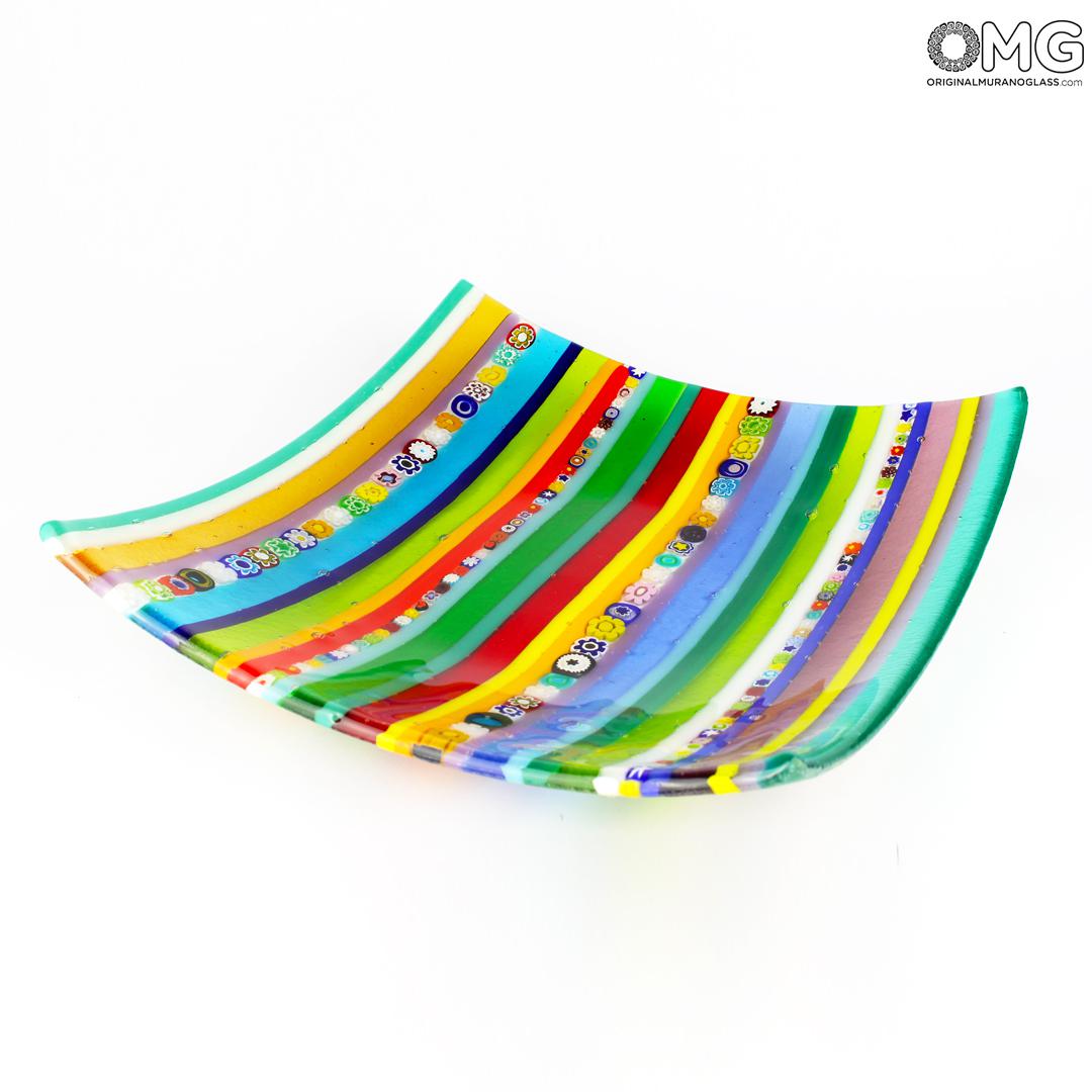 3162 ORIGINALMURANOGLASS Квадратное блюдо Нюанс - миллефиори - Original Murano Glass OMG 8 см  - Вид №1