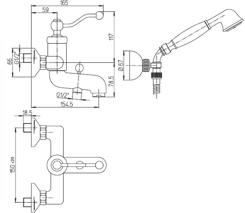 Paini Duomo 88OP105 смеситель для ванны с аксессуаром 88OR105 - Вид №1