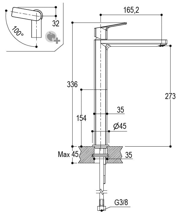 Смеситель для раковины с одной ручкой из латуни Ritmonio Haptic S ARCH-00035136 - Вид №5