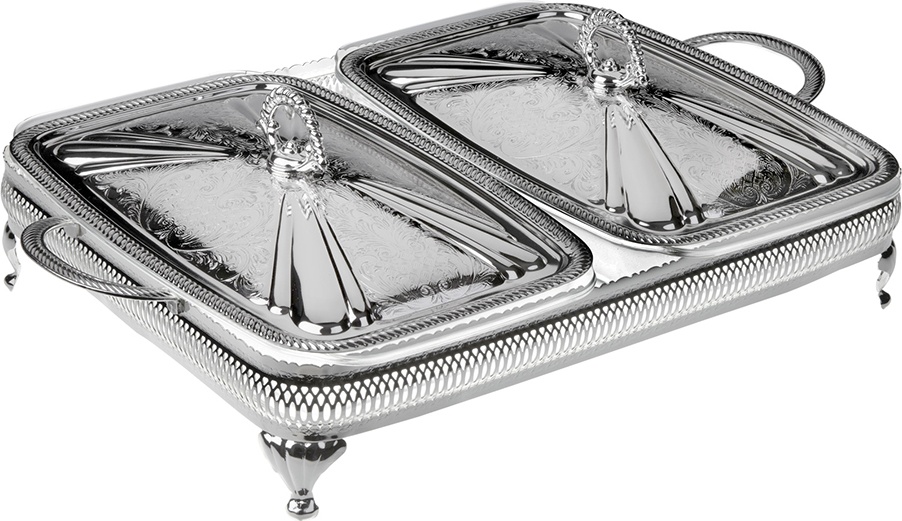 10611726 Queen Anne Мармит для 2х блюд с крышками Queen Anne 47х35х15см, сталь, посеребрение Сталь нержавеющая с посеребрением, стекло 