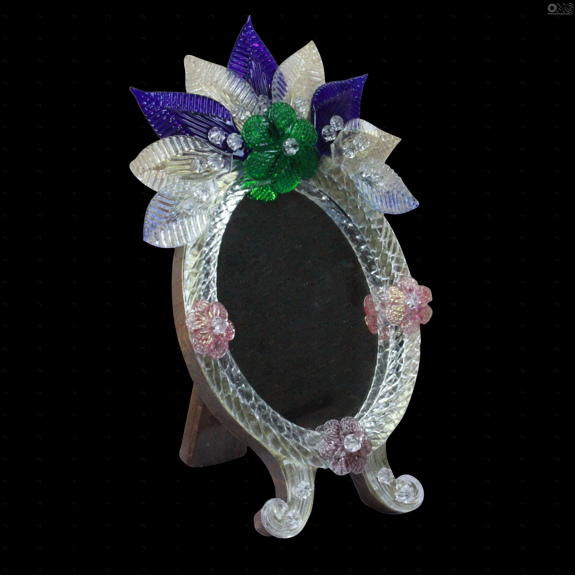 886 ORIGINALMURANOGLASS Настольное Венецианское Зеркало - Цветы - муранское стекло OMG  см 