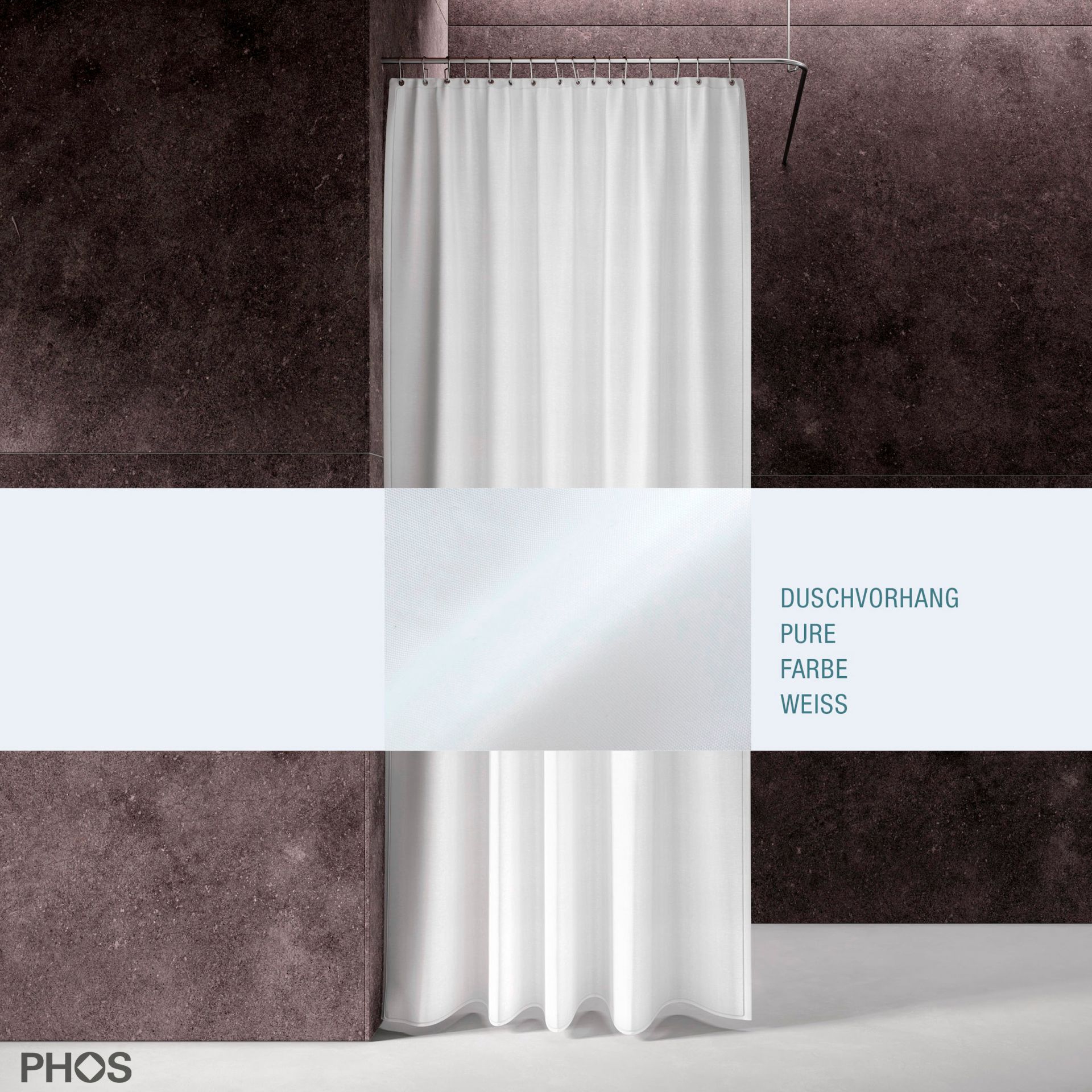 DV-P200-070 Занавеска для душа чисто-белая, длина 200 см, ширина 70 см. PHOS 