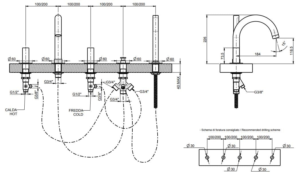 Встраиваемый смеситель для ванны с ручным душем Rubinetterie Frattini Pepe XL ARCH-00112668 - Вид №17