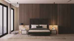 Двуспальная мягкая кровать из ткани