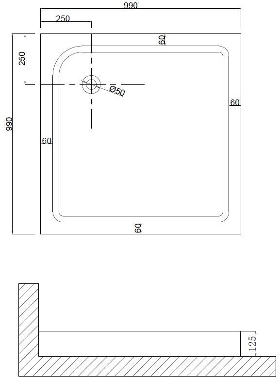 Душевой поддон NG- 100-100Q (100*100*13) квадрат, для 6602, 6802, 6604, 6804, 6609, 6809,6614,6814 Niagara Nova 1001001Q - Вид №1